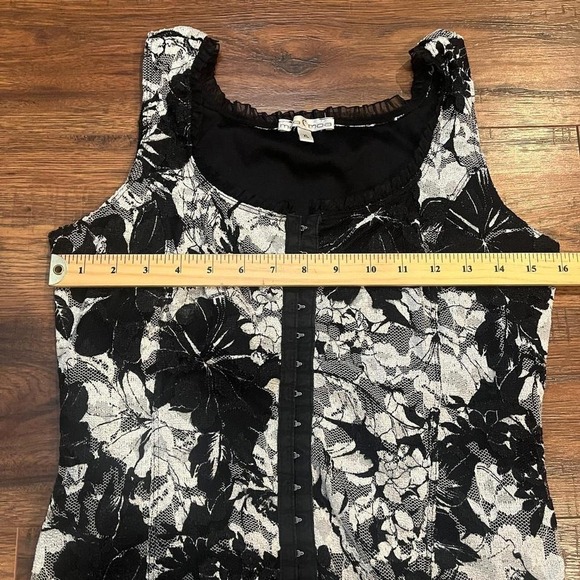 Black White floral Corset Top Ruffle Lace Women Small Whimsygoth Fairycore Boho - Picture 4 of 6